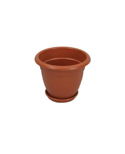 TEL Polypropylene Modern Flower Tub With Tray 8" - Brown