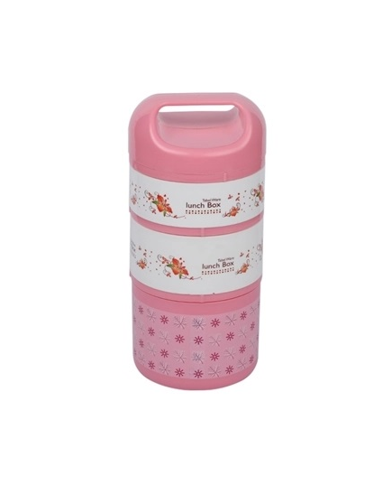 RFL 3 Layer Round Tiffin Box With Handle - Light Pink