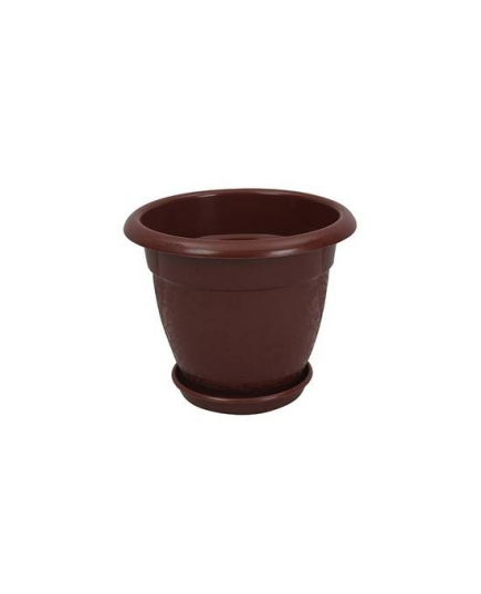 TEL Polypropylene Modern Flower Tub With Tray 6" - Rose Wood
