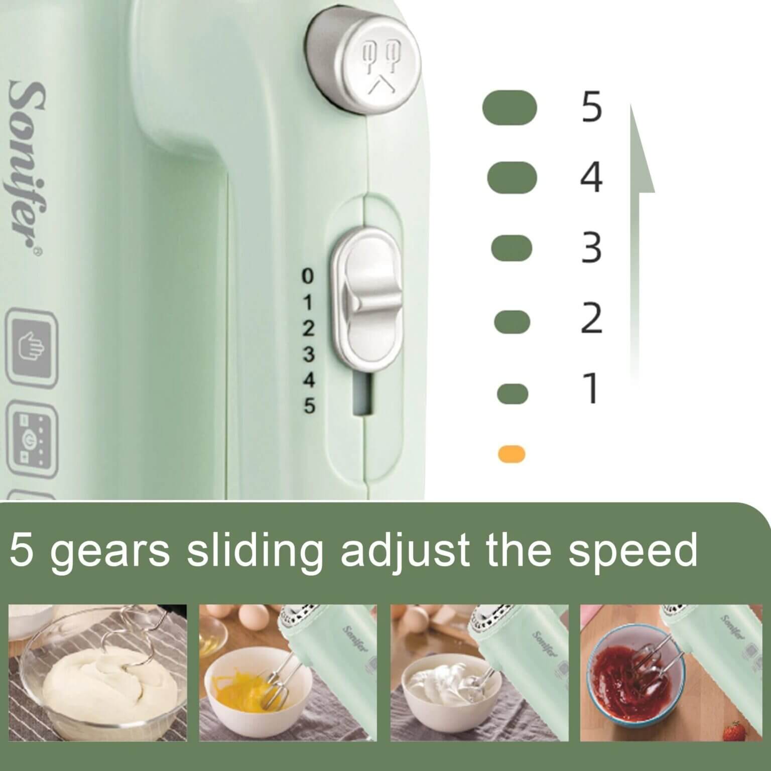 SONIFER Whips,folds,blender, creams and mixes,5 speeds Portable Baking Hand Mixer- SF-7034A - Image 4