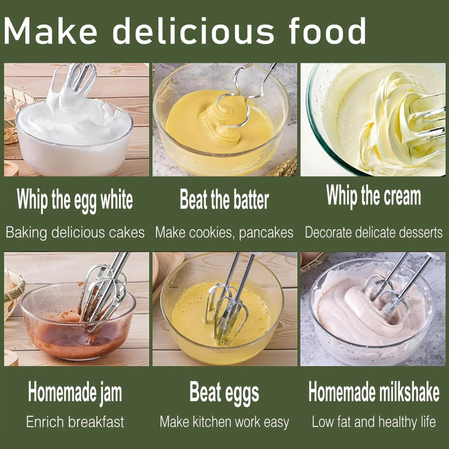 SONIFER Whips,folds,blender, creams and mixes,5 speeds Portable Baking Hand Mixer- SF-7034A - Image 3