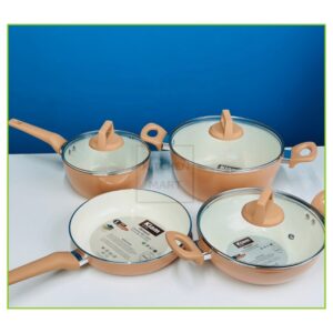 Kiam 7 Piece Ceramic Granite Non Stick Set (Light Brown)